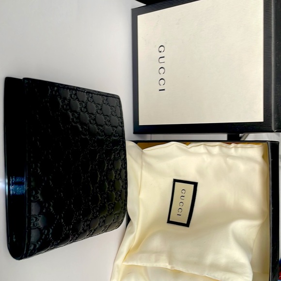 GUCCI Mens black Leather MICRO GUCCISSIMA GG embossed Bi-fold wallet new in Box - Picture 4 of 4